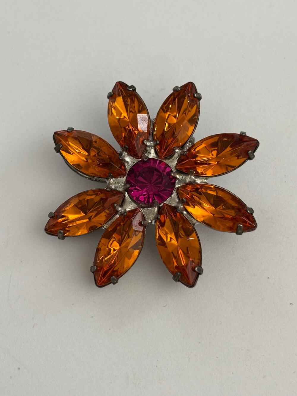 Nancy Katz Dress Clip Orange Pink Flower